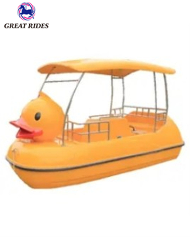 Great Water Amusement Park Equipment Family Leisure Sightseeing Boat 4 Seats Yellow Duck Fiberglass Pedal Boat for Sale