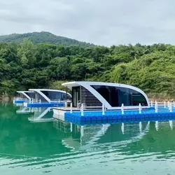 China Supplier 38ft Fiberglass Floating Pontoon Boat Luxury Water House Boat Water Boat Villa With Cabin